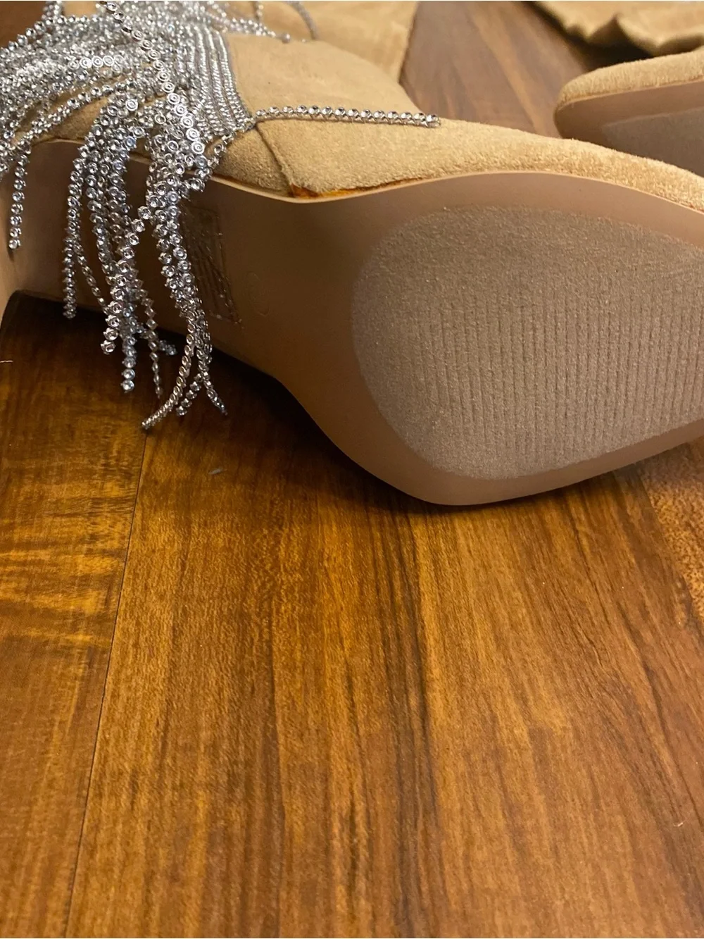 New Cape Robbin Tan Suede Over-the-Knee Boots with Crystal Fringe